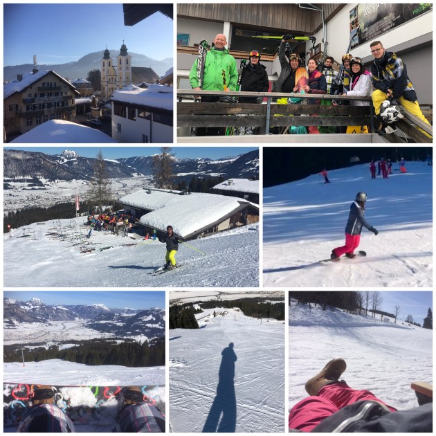 Wintersportcollage met snowboarders en skiers